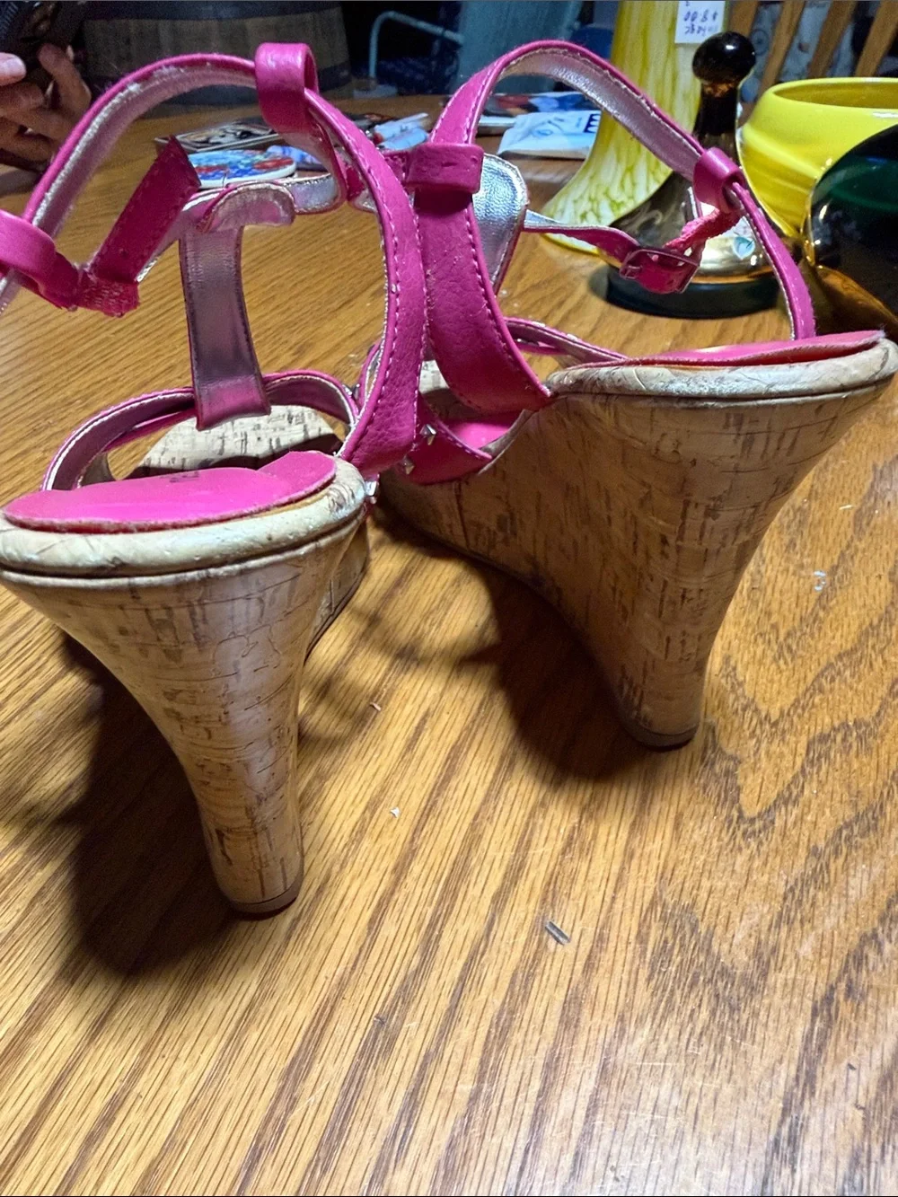 Rue21 Hot Pink Cork Wedge Sandals with Silver Accents